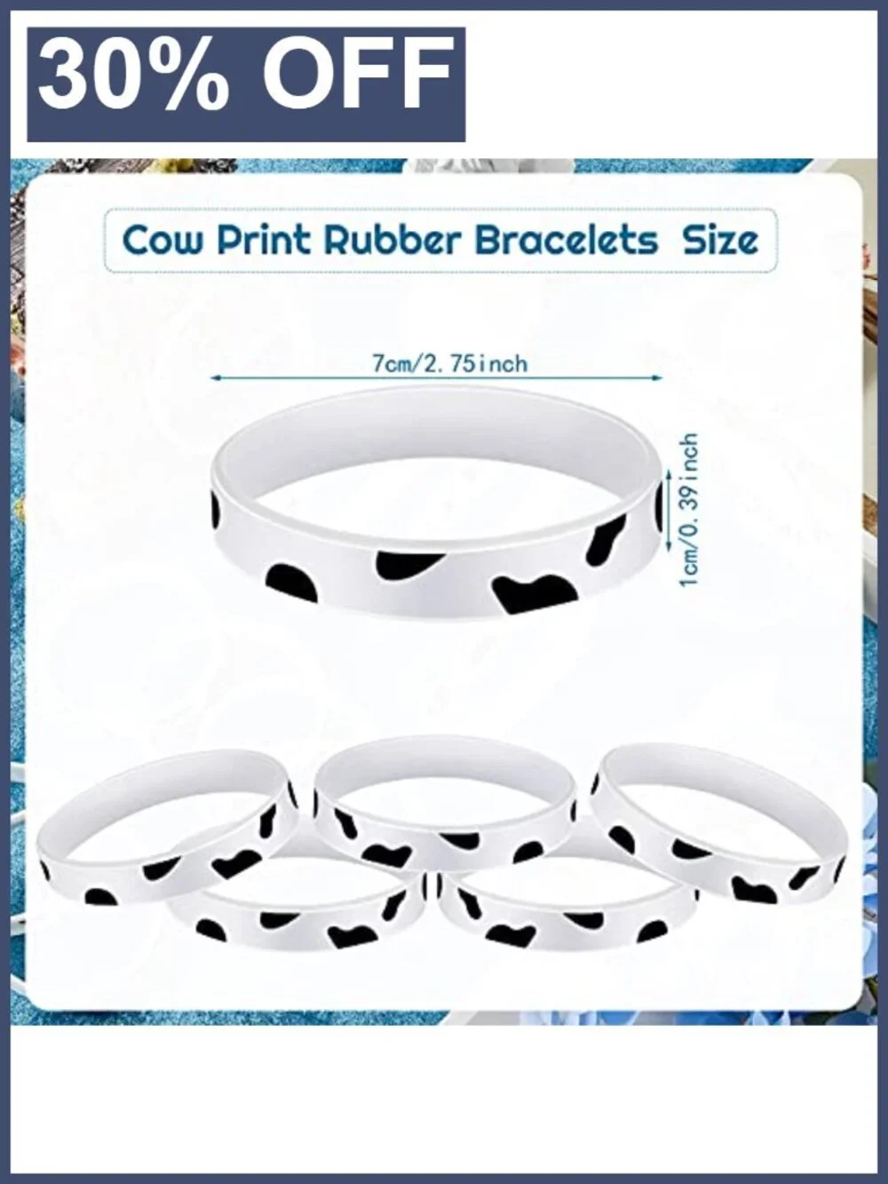 Cow Print Rubber Bracelets Set of 48 Silicone Slap Wristbands